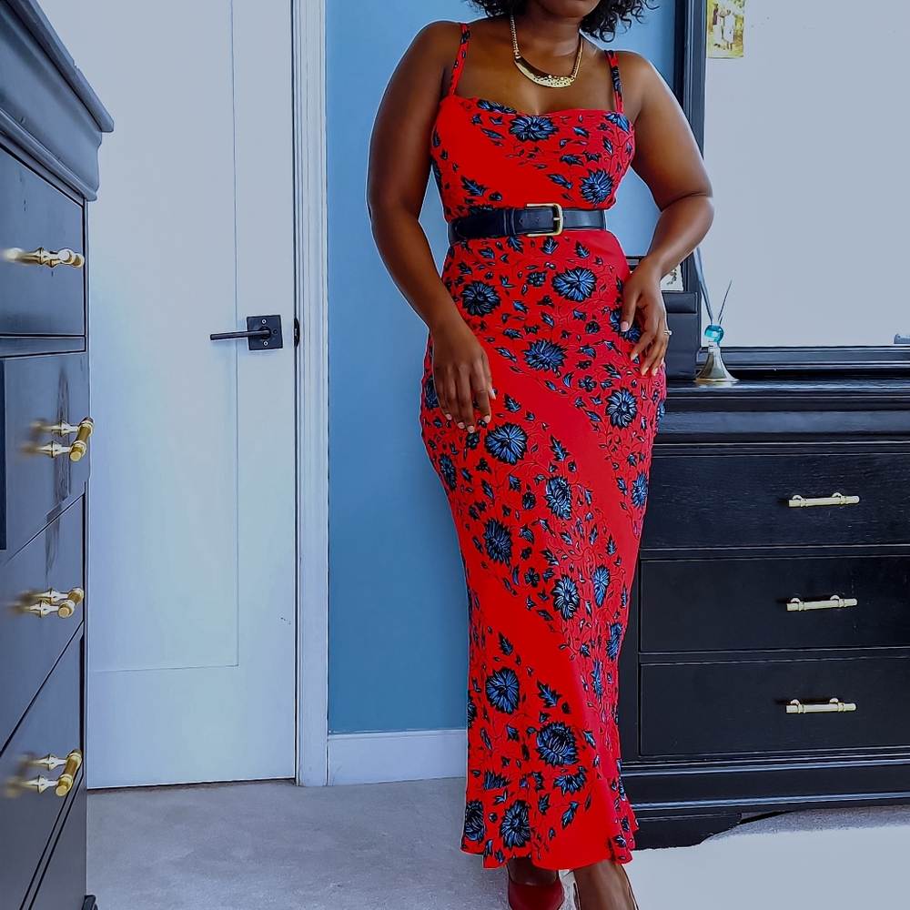 Elegant Fuschia Bias Cut Floral Maxi Slip Dress